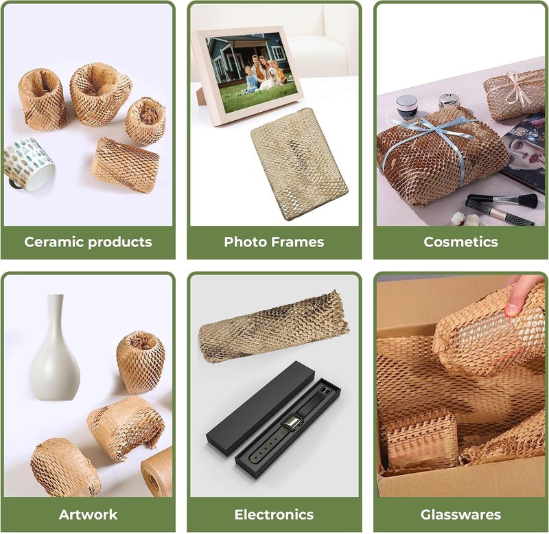 Pordrick Honeycomb Packing Paper Wrap 15''x300', Substitute Alternative for Bubble Cushioning Wrap for Moving Shipping Packaging, Recyclable Moving Supplies with 60 Fragile Sticker Labels - Image 3